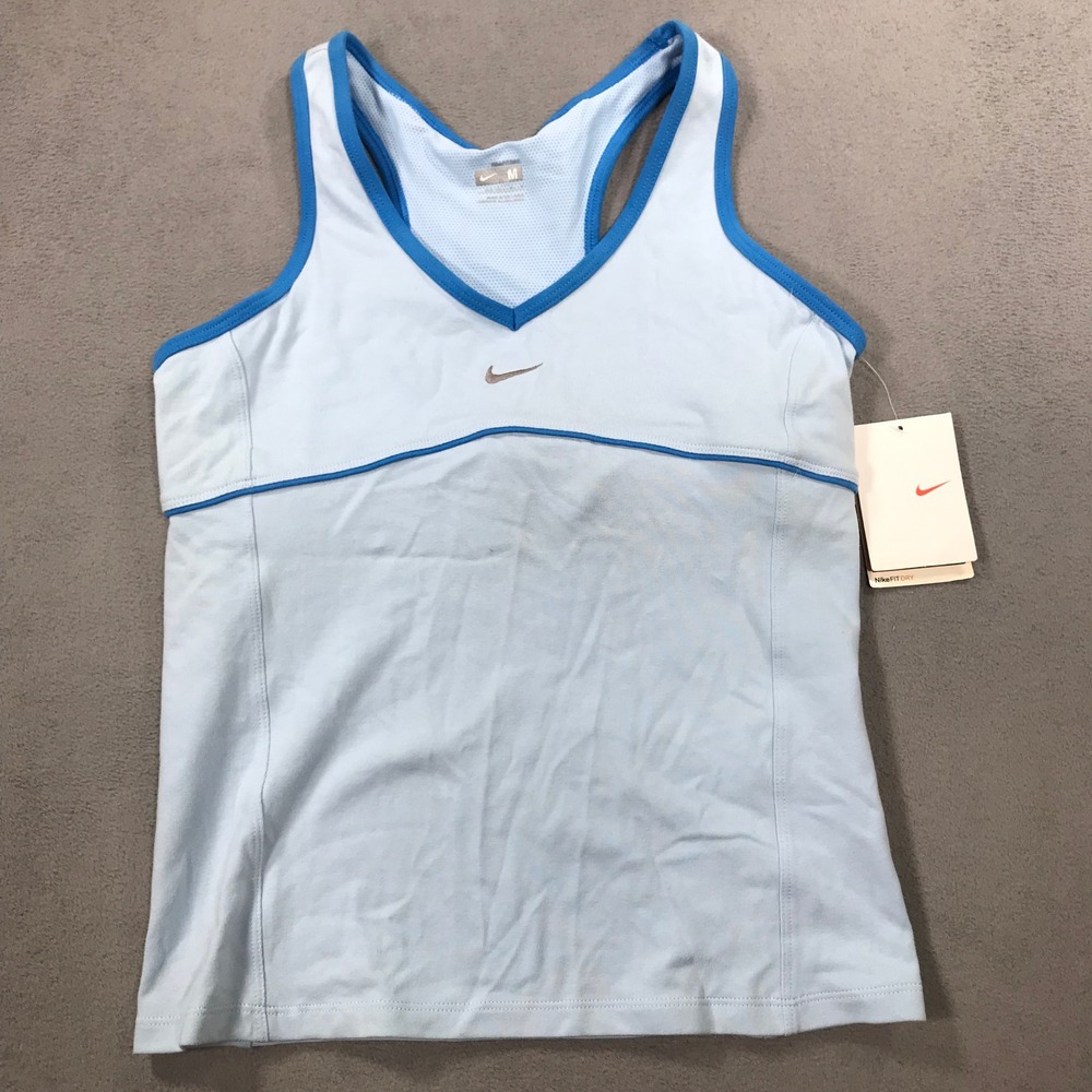 Vintage Y2K Nike Tank Top Womens M Blue FIT DRY Racerback Activewear Tennis NEW